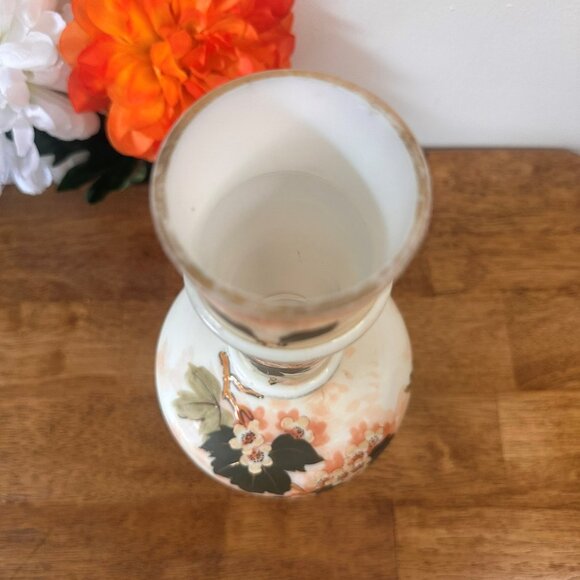 Antique Hand Painted Floral Vase Peach‎ Coral Japanese Style Moriage Gold Detail - Picture 3 of 6